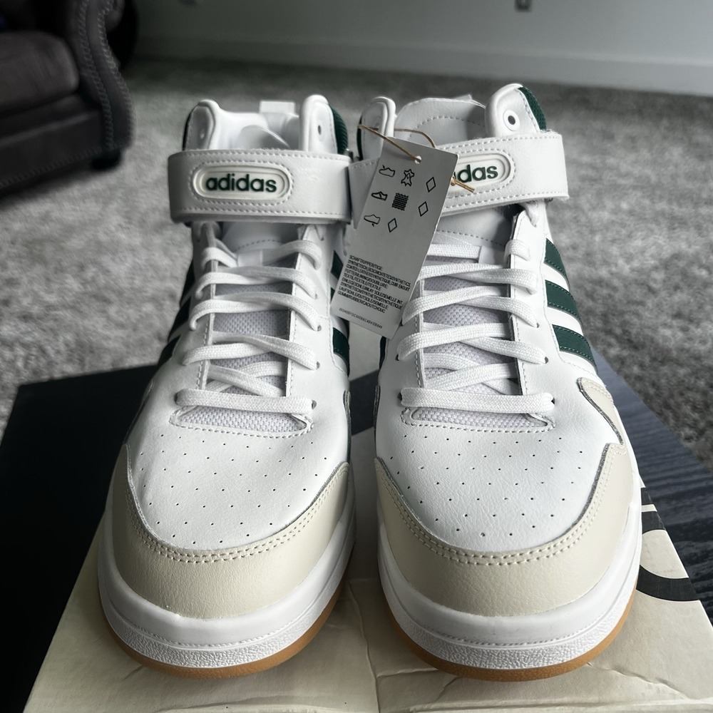 Adidas Postmove Mid Mens 11 White Green Basketball Shoes Sneakers Gum IE9824 - Picture 3 of 12